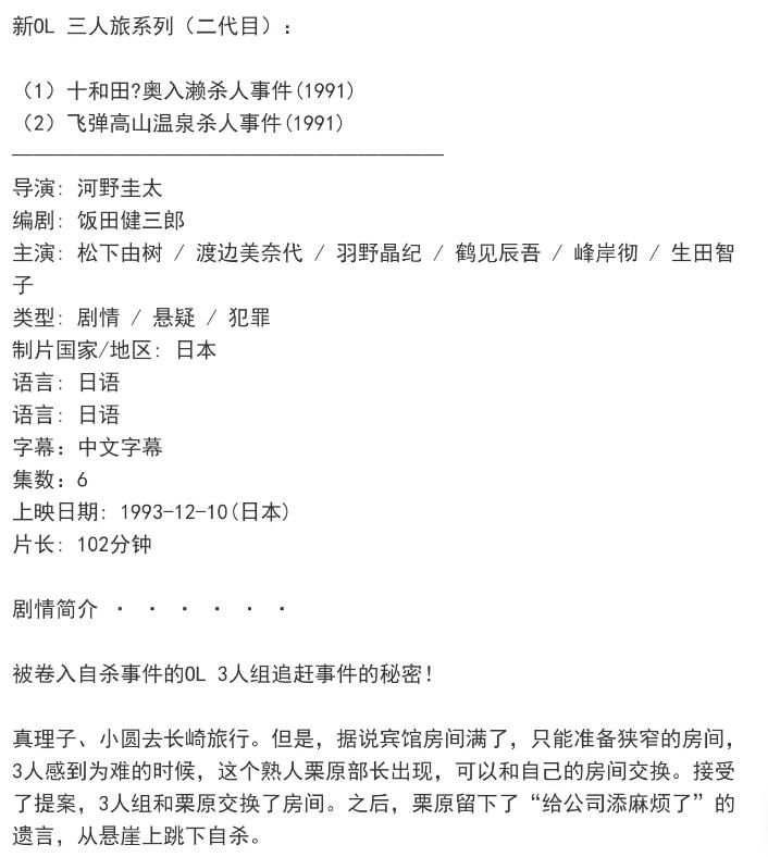 日本推理劇DVD：OL 三人旅行推理系列 12部【日語中字】12碟